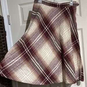 Cream and dark maroon pleated Midi Skirt for Work